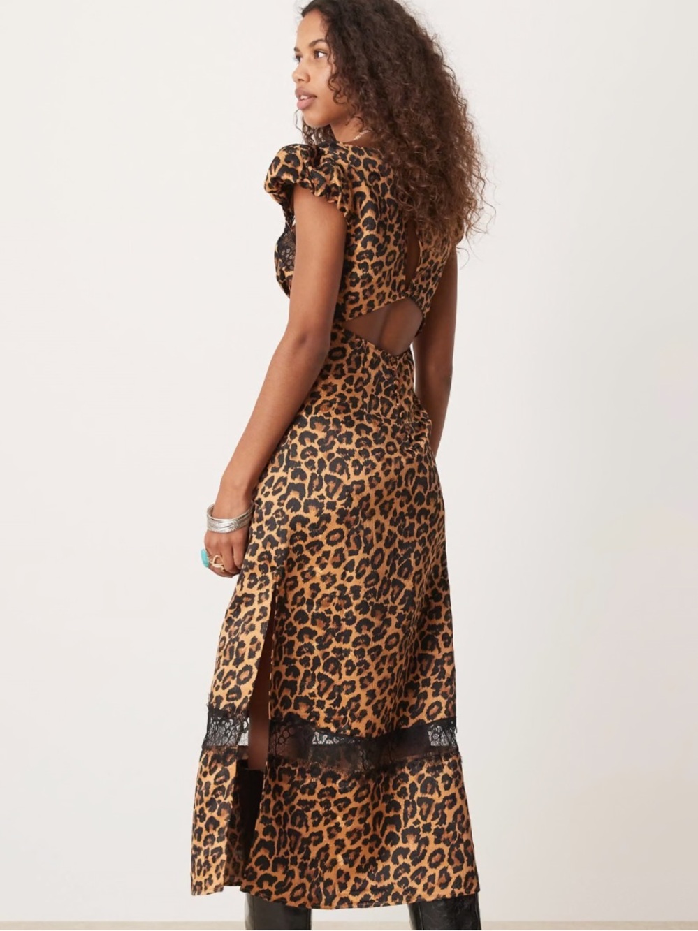 NWT Free People Leopard Print Lace-Trim Midi Dress $160 Lace Revolve Sz XS - Picture 4 of 5